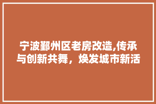 宁波鄞州区老房改造,传承与创新共舞，焕发城市新活力