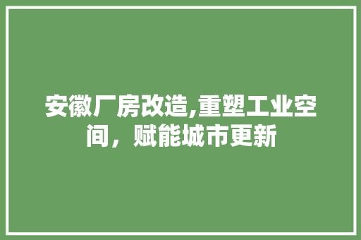 安徽厂房改造,重塑工业空间，赋能城市更新