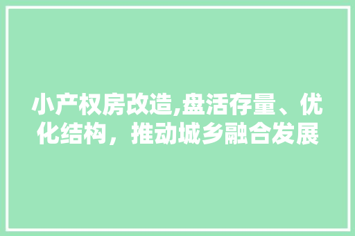 小产权房改造,盘活存量、优化结构，推动城乡融合发展