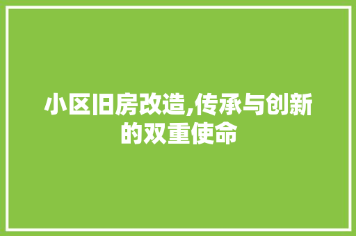 小区旧房改造,传承与创新的双重使命