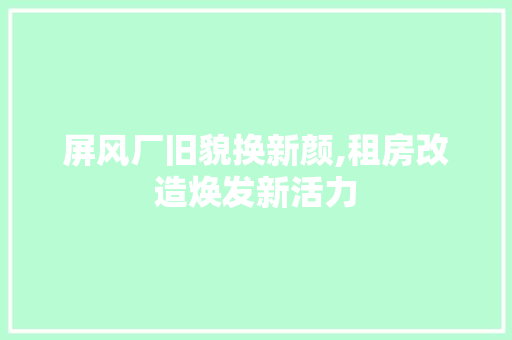 屏风厂旧貌换新颜,租房改造焕发新活力