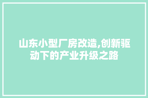 山东小型厂房改造,创新驱动下的产业升级之路