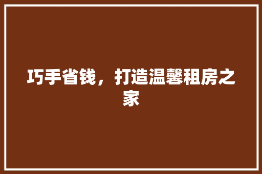 巧手省钱，打造温馨租房之家