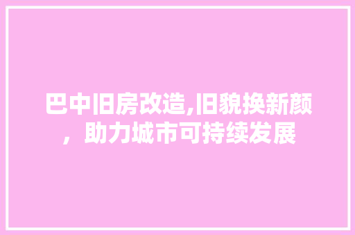 巴中旧房改造,旧貌换新颜，助力城市可持续发展