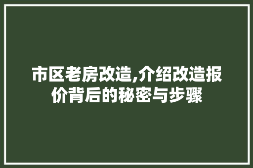 市区老房改造,介绍改造报价背后的秘密与步骤