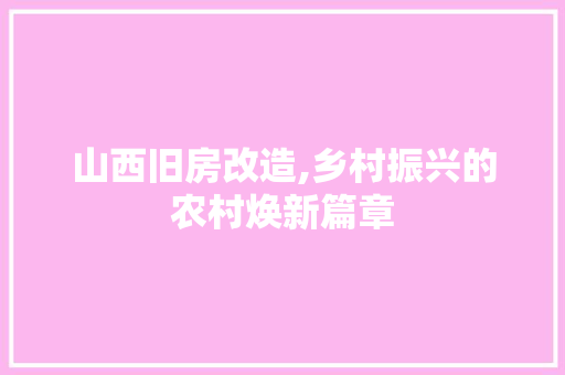 山西旧房改造,乡村振兴的农村焕新篇章