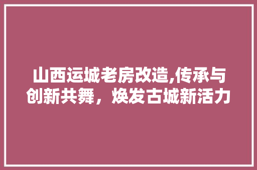 山西运城老房改造,传承与创新共舞，焕发古城新活力