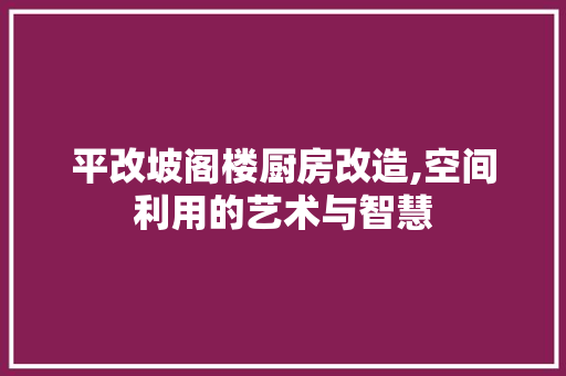 平改坡阁楼厨房改造,空间利用的艺术与智慧