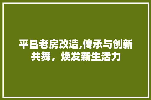 平昌老房改造,传承与创新共舞，焕发新生活力