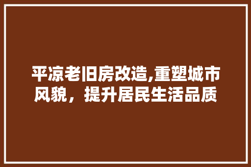 平凉老旧房改造,重塑城市风貌，提升居民生活品质
