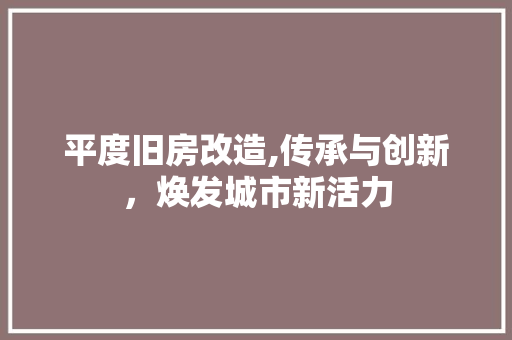 平度旧房改造,传承与创新，焕发城市新活力