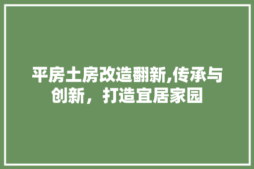 平房土房改造翻新,传承与创新，打造宜居家园
