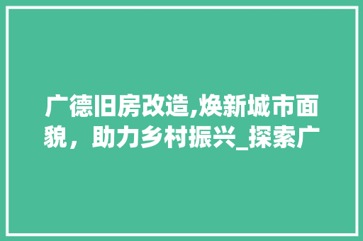 广德旧房改造,焕新城市面貌，助力乡村振兴_探索广德旧房改造名单背后的故事