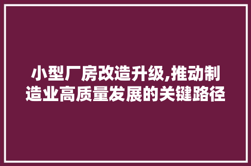 小型厂房改造升级,推动制造业高质量发展的关键路径