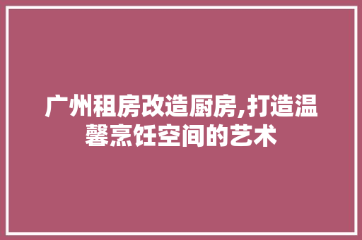 广州租房改造厨房,打造温馨烹饪空间的艺术