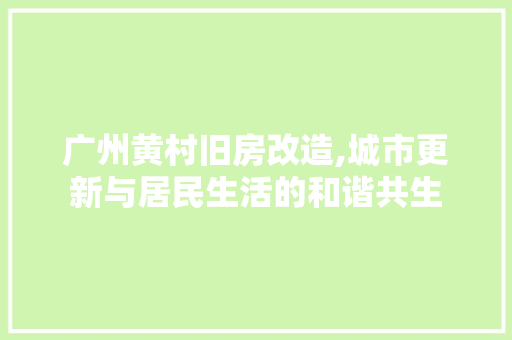 广州黄村旧房改造,城市更新与居民生活的和谐共生