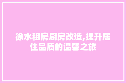 徐水租房厨房改造,提升居住品质的温馨之旅
