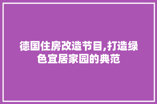 德国住房改造节目,打造绿色宜居家园的典范