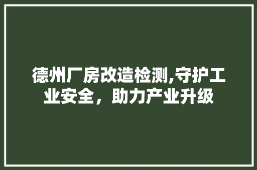 德州厂房改造检测,守护工业安全，助力产业升级