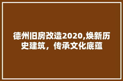 德州旧房改造2020,焕新历史建筑，传承文化底蕴