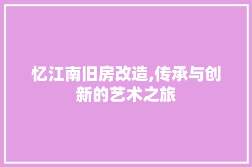 忆江南旧房改造,传承与创新的艺术之旅