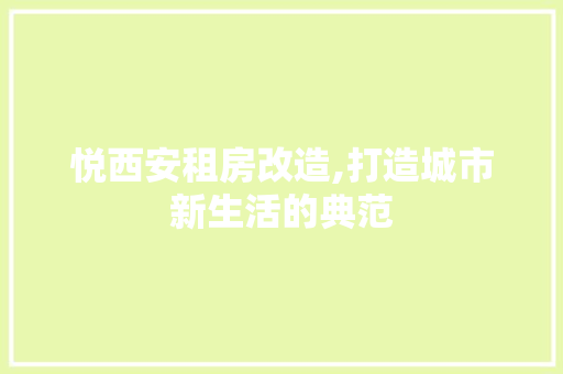 悦西安租房改造,打造城市新生活的典范