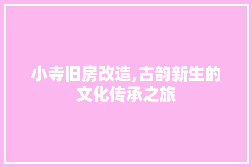 小寺旧房改造,古韵新生的文化传承之旅