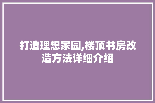 打造理想家园,楼顶书房改造方法详细介绍