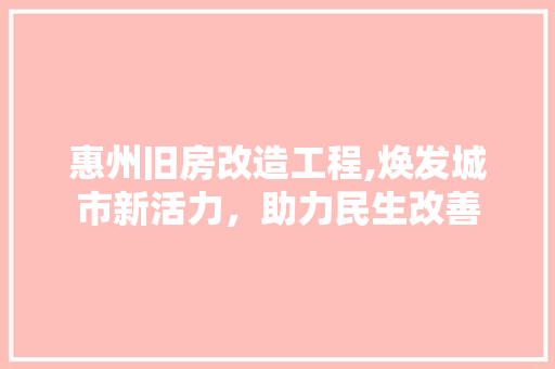惠州旧房改造工程,焕发城市新活力，助力民生改善