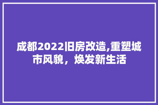 成都2022旧房改造,重塑城市风貌，焕发新生活