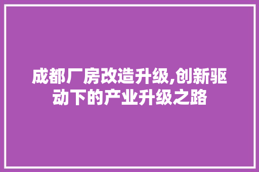 成都厂房改造升级,创新驱动下的产业升级之路