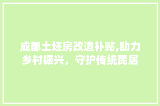 成都土坯房改造补贴,助力乡村振兴，守护传统民居