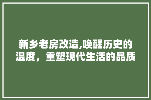 新乡老房改造,唤醒历史的温度，重塑现代生活的品质