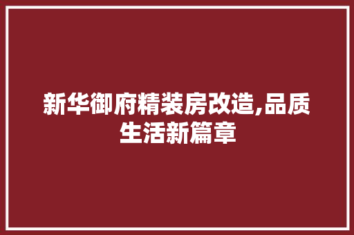 新华御府精装房改造,品质生活新篇章