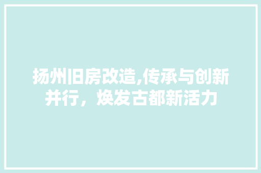 扬州旧房改造,传承与创新并行，焕发古都新活力