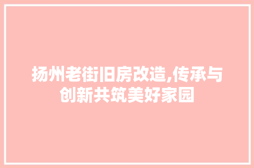扬州老街旧房改造,传承与创新共筑美好家园