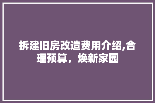 拆建旧房改造费用介绍,合理预算，焕新家园