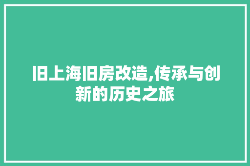 旧上海旧房改造,传承与创新的历史之旅