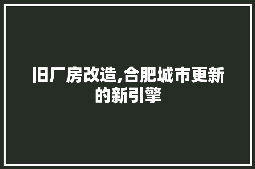 旧厂房改造,合肥城市更新的新引擎