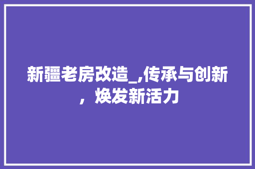 新疆老房改造_,传承与创新，焕发新活力