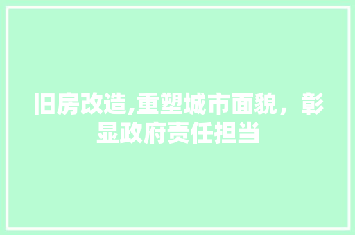 旧房改造,重塑城市面貌，彰显政府责任担当