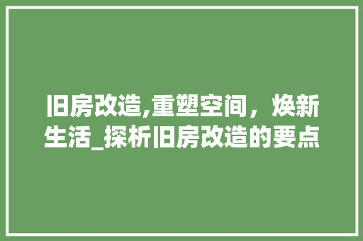 旧房改造,重塑空间，焕新生活_探析旧房改造的要点与趋势