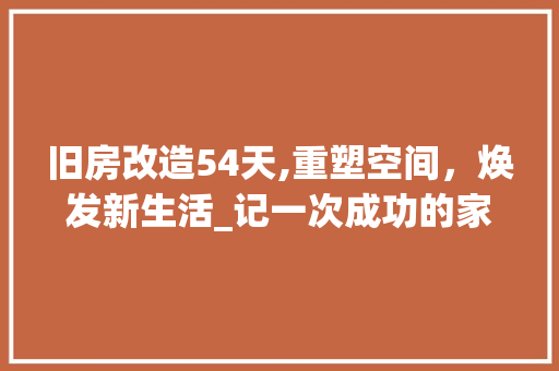旧房改造54天,重塑空间，焕发新生活_记一次成功的家居焕新之旅