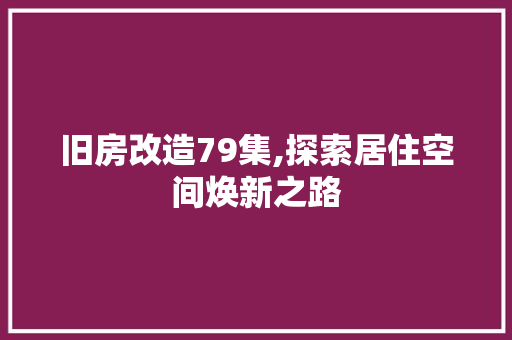 旧房改造79集,探索居住空间焕新之路