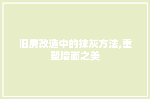 旧房改造中的抹灰方法,重塑墙面之美