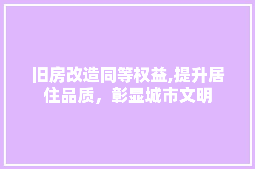 旧房改造同等权益,提升居住品质，彰显城市文明