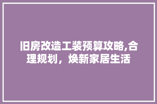 旧房改造工装预算攻略,合理规划，焕新家居生活
