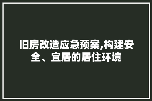 旧房改造应急预案,构建安全、宜居的居住环境