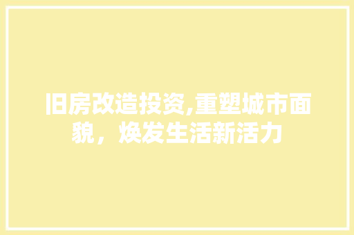旧房改造投资,重塑城市面貌，焕发生活新活力