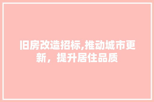 旧房改造招标,推动城市更新，提升居住品质